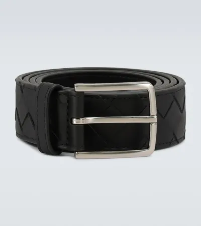 Bottega Veneta Intrecciato Leather Belt In Black