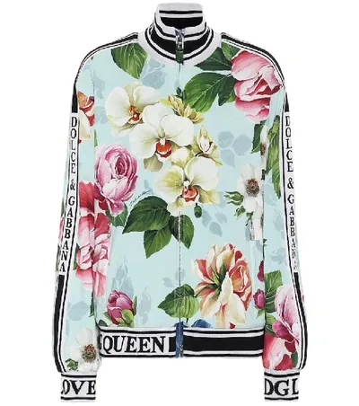 Dolce & Gabbana Floral Stretch-cady Track Jacket In Blue