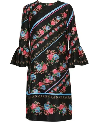 Erdem Elijah Floral-print Satin-jacquard Mini Dress In Black Multi