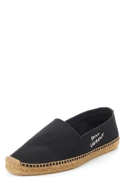 Saint Laurent Logo-embroidered Canvas Espadrilles In Black