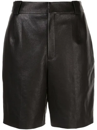 Saint Laurent High-rise Leather Bermuda Shorts In Black