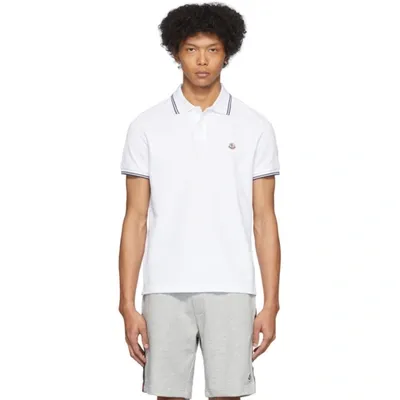 Moncler Contrast Trimmed Cotton Polo Shirt In White