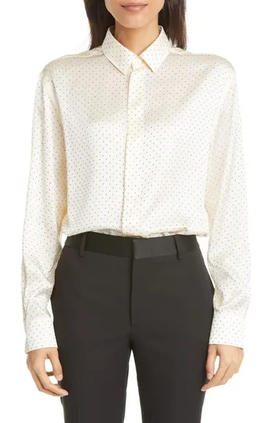 Saint Laurent Embellished Silk Satin Shirt In Cream