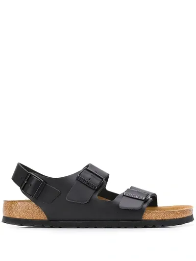 Birkenstock Amalfi Leather Soft Footbed Milano Sandals In Black