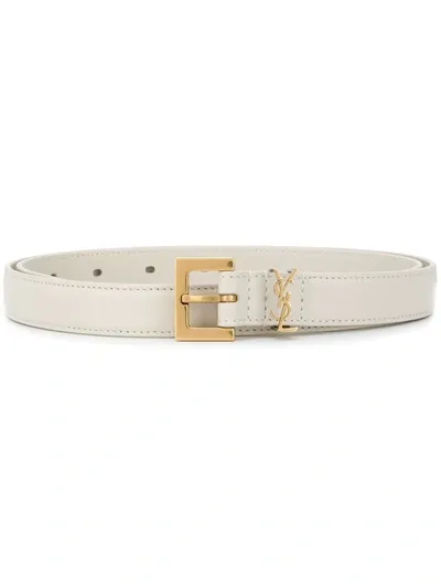 Saint Laurent Monogram Square-buckle Narrow Belt In White