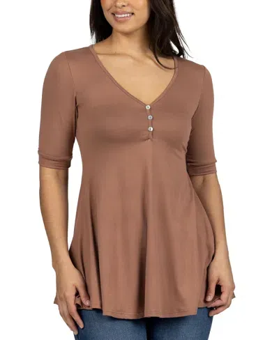 24seven Comfort Apparel Short Sleeve Tunic Top In Mocha