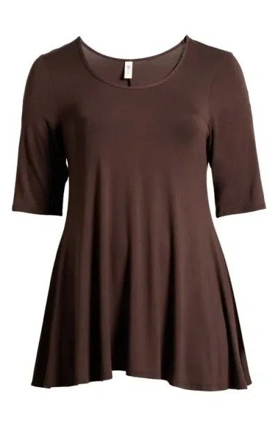 24seven Comfort Apparel Plus Womens Scoop Neck 3/4 Sleeve Tunic Top In Brown