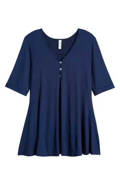 24seven Comfort Apparel Three-button Tunic In Navy