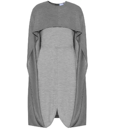 Burberry Cape Detail Technical Wool Jersey Shift Dress In Grey