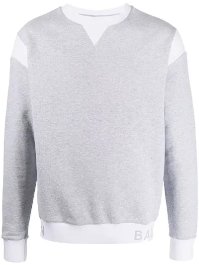 Balmain Logo Hem Crewneck Sweatshirt In Grey