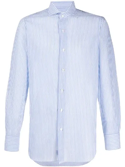 Finamore 1925 Napoli Long Sleeve Striped Print Shirt In Blue