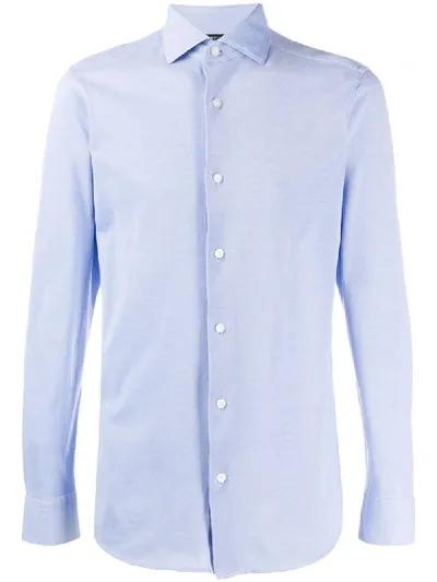 Z Zegna Long-sleeved Plain Shirt In Blue