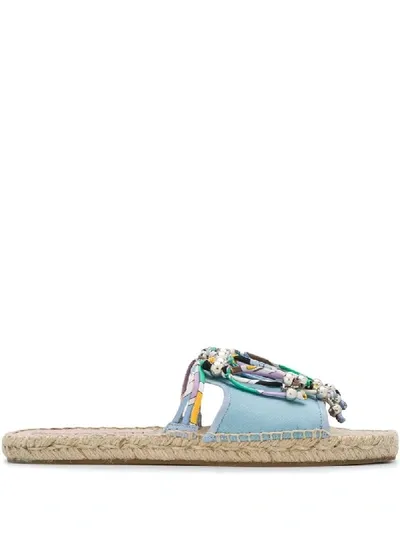 Emilio Pucci Printed Fringe Slides In Blue