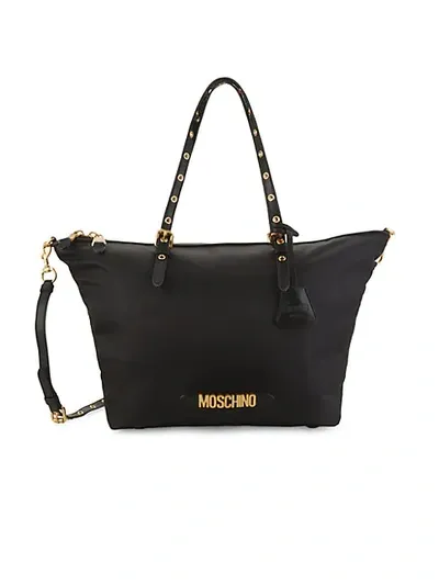 Moschino Logo Top Zip Nylon Tote In Black