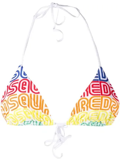 Dsquared2 Rainbow Logo Triangle Bikini Top In Multicolor