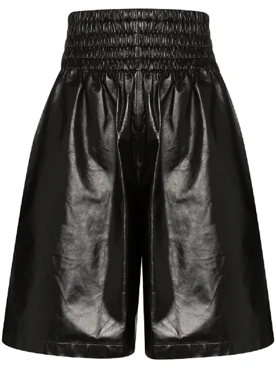 Bottega Veneta Knee-length Shiny Leather Shorts In Black