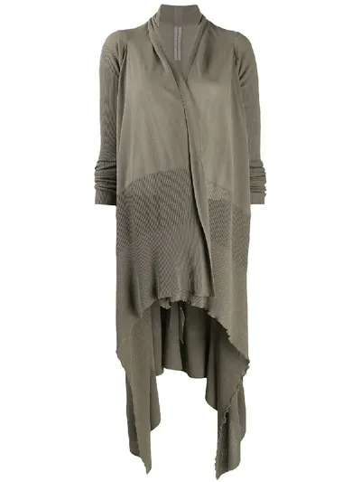 Rick Owens Long Sleeve Draped Cardigan In Brown