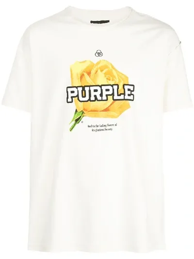 Purple Brand Rose Print Logo T-shirt In White