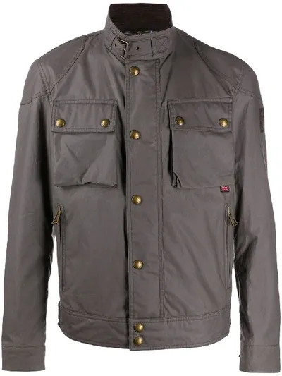 Belstaff Check-lining Biker Jacket In Grey