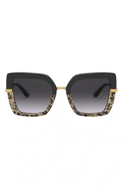 Dolce & Gabbana Half Print Square-frame Sunglasses In Black