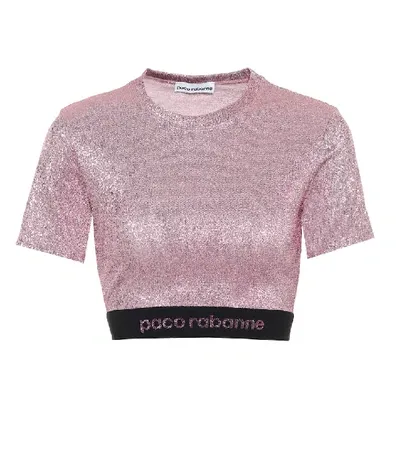 Rabanne Cropped Metallic Stretch-jersey Top In Purple