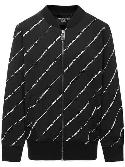 Neil Barrett Teen Logo Print Round Neck Bomber Jacket In Black