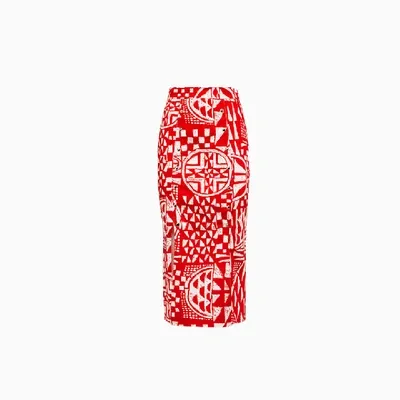 Stella Jean Snap Button Pencil Skirt In Red