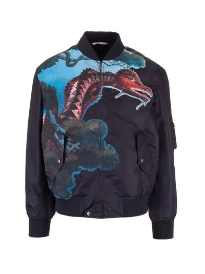 Valentino Dragon-print Technical Bomber Jacket In Navy Dragons Garden