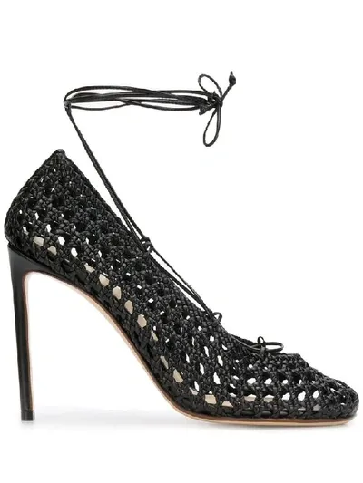 Francesco Russo Woven Lace-up Pumps In Black