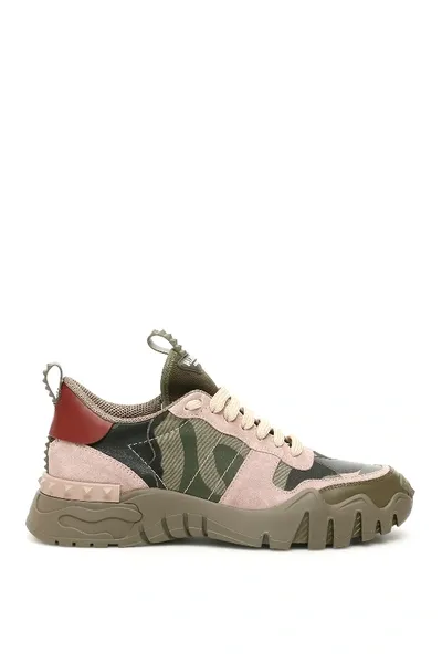 Valentino Garavani Rockrunner Plus Sneakers In Khaki,pink,black