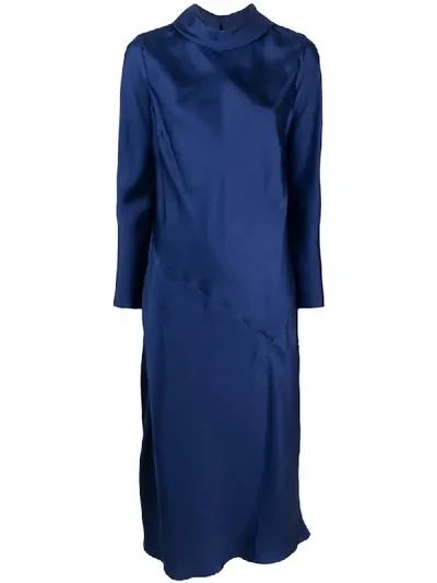 Parlor Mock-neck Silk Dress In Blue