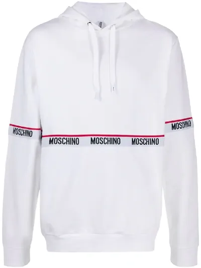 Moschino Logo Stripe Hoodie In White