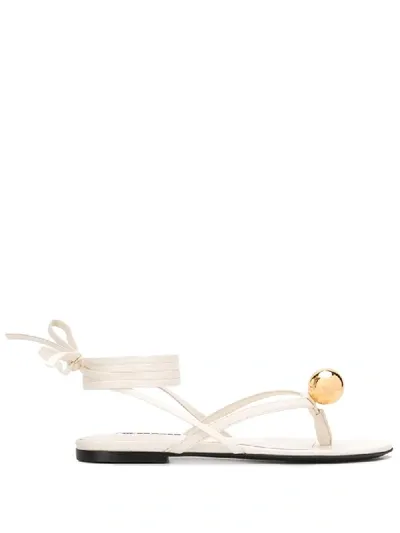 Jil Sander Ball-detail Ankle-tie Sandals In Neutrals