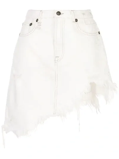 R13 Distressed Hem Denim Skirt In White