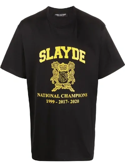 Neil Barrett Slayde Coat-of-arms-print Cotton T-shirt In Black