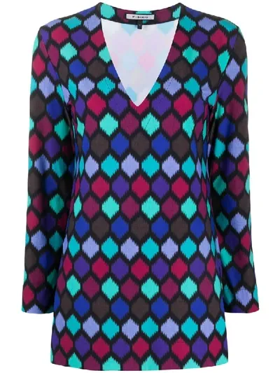 Fisico Geometric Pattern V-neck Top In Blue