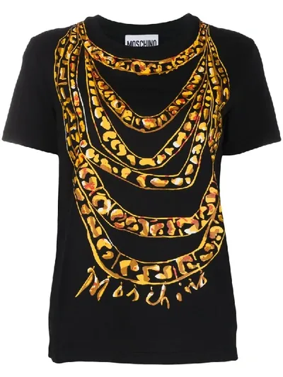 Moschino Chain-print Logo T-shirt In Black