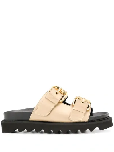 Moschino Platform Buckle Strap Sandals In Gold