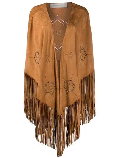 Golden Goose Perforated Fringe Cape In Beige