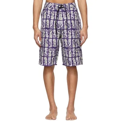 Kenzo All Over Printed Swim Trunks In Aubergine