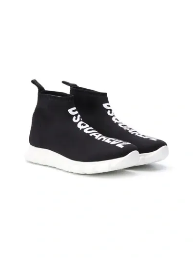 Dsquared2 Kids' Logo Print Slip-on Sneakers In Black