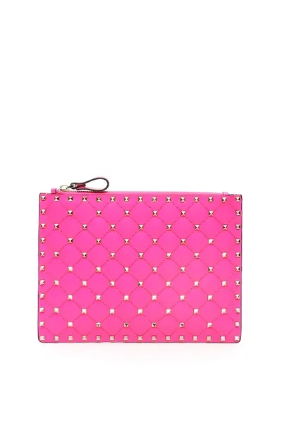 Valentino Garavani Neon Spike Pouch In Fuchsia,pink