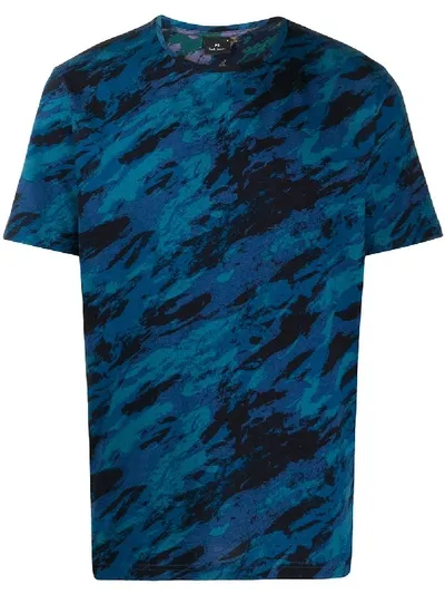 Ps By Paul Smith Camouflage-print Organic Cotton T-shirt In Blue