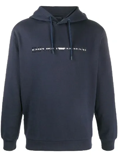 Giorgio Armani Logo-print Hooded Sweatshirt In Blue