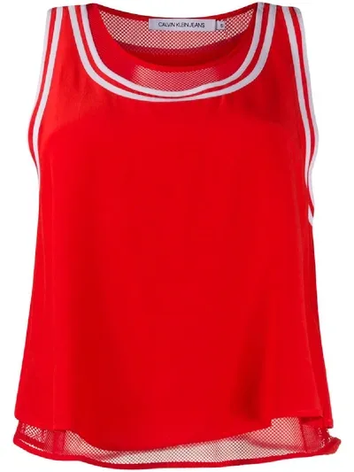 Calvin Klein Jeans Est.1978 Layered Mesh-panel Vest In Red