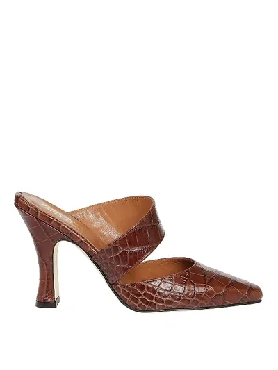 Paris Texas Croc Embossed High Heel Mules In Brown