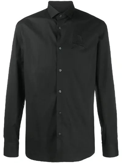 Philipp Plein Skull Embroidered Long Sleeve Shirt In Black