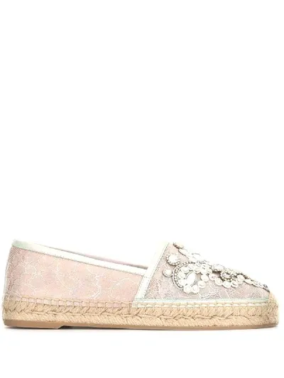 René Caovilla Iridescent Lace Espadrilles In Pink