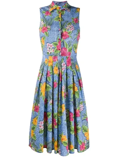 Ultràchic Floral Shirt Dress In Blue