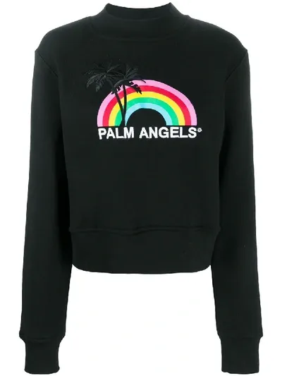 Palm Angels Rainbow Crewneck Sweatshirt In Black White